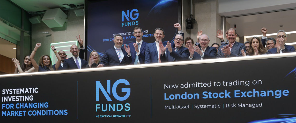 The team celebrating on the balcony at LSEG during the welcome ceremony.