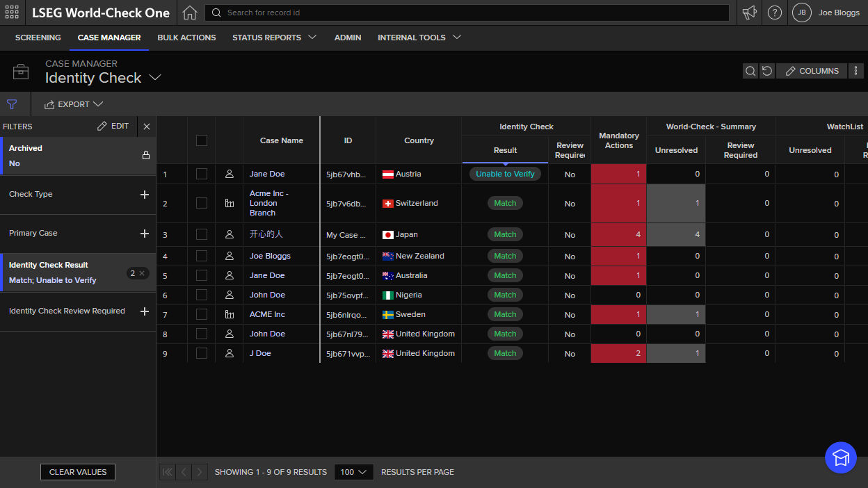 advanced KYC screening on the World-Check One API